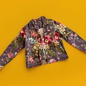 Tapestry Floral Plum Button Up Jacket Hibiscus Baroque Brocade Italy Size M